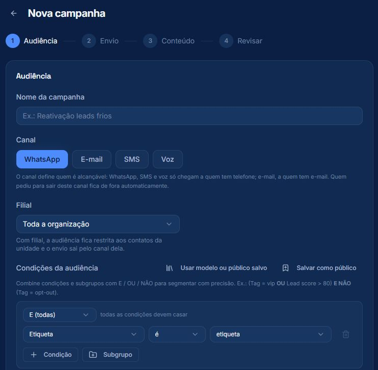 Tela real de campanhas da plataforma 5D Connect